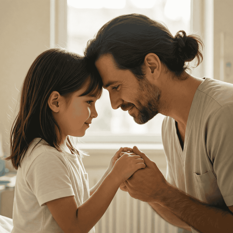 Parent rassurant son enfant, ambiance bienveillante