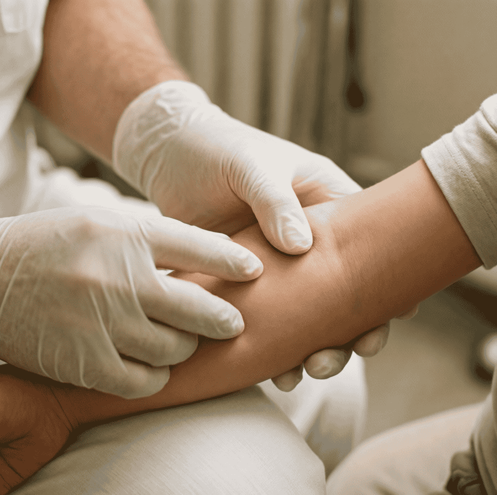Mains soignantes accompagnant avec douceur